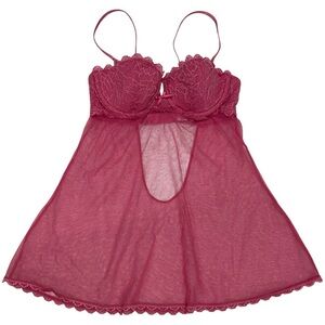 Victoria's Secret Sexy Little Things Pink Lace Mesh Babydoll Top 34B